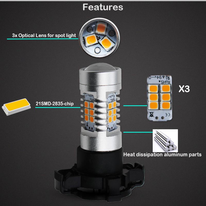 2pcs Lampu LED Amber Error Free PY24W Untuk BMW E90 / E92 3 Series F10 / F07 5 Series / E83 / F25 X370 / E470 / X5 71