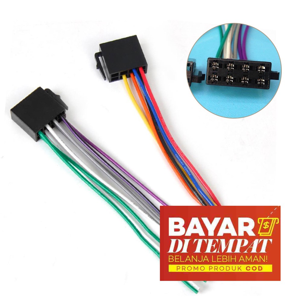 2 Buah Kabel Head Unit Tape Mobil Soket ISO bisa untuk Single DIN Double DIN Soket ISO