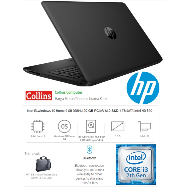 Kk130 Laptop Hp 15 I3 7020u Hdd 1tb Ssd 128gb Ram 4gb 15 6 Win10 Shopee Indonesia