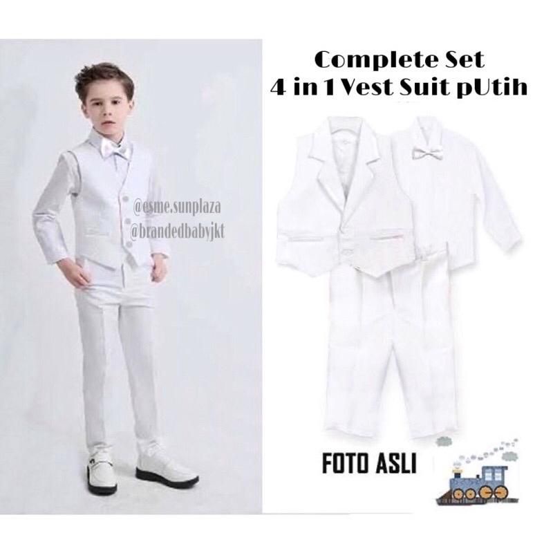 SETELAN JAS MODEL ROMPI VEST 0-13 TAHUN COMPLETE SET 4 IN 1 ROMPI SET PUTIH COWO / ANAK LAKI LAKI COCOK UNTUK BAPTIS ATAU AKIKAH / AQIQAH