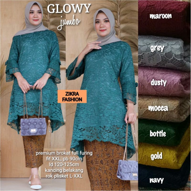 GLOWY setelan baju kebaya atasan tunik brokat dan rok batik fit to jumbo xxl set