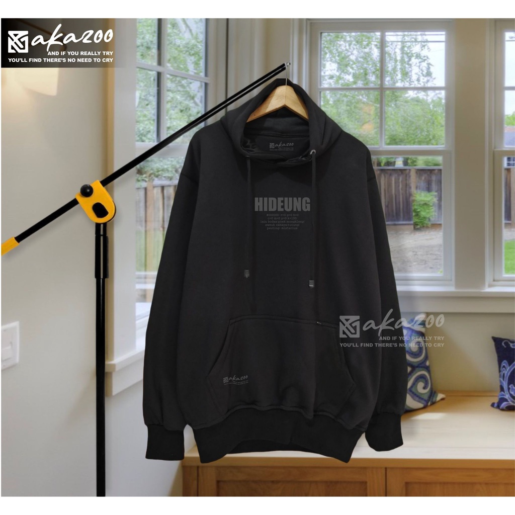 switer cowok sweater pria jpn akazoo warna hitam HIDEUNG sablon hitam hoodie pria distro original premium jumbo tebal sweater cowok kekinian murah 2022 hudy pria keren distro terlaris zipper hoodie ovesize korean style unisex premium akazoo brande