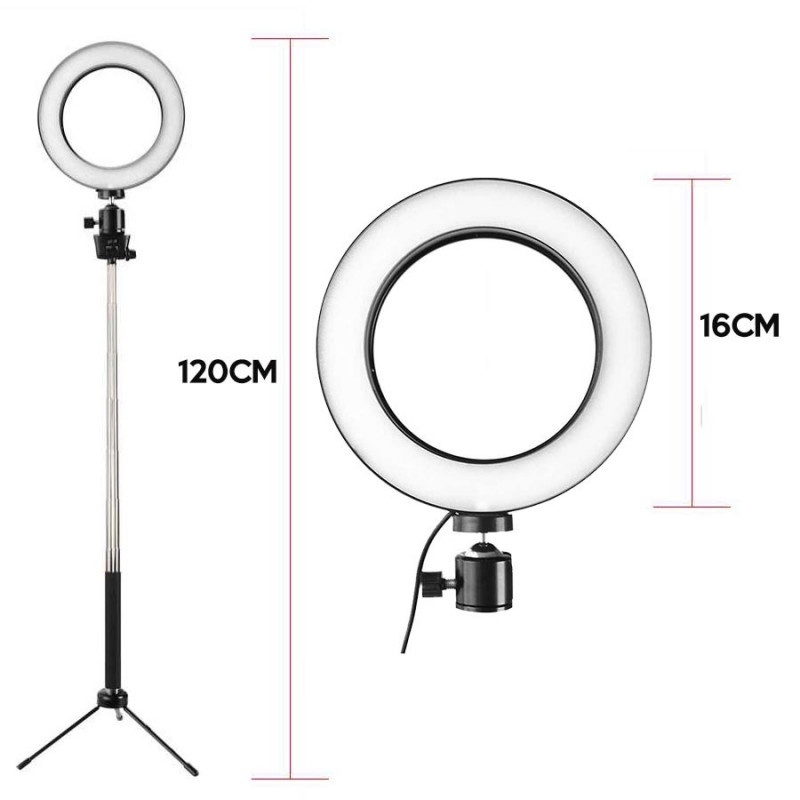 Lampu LED Halo Ring Light Set Kamera 16CM Adjustable Tongsis Tripod