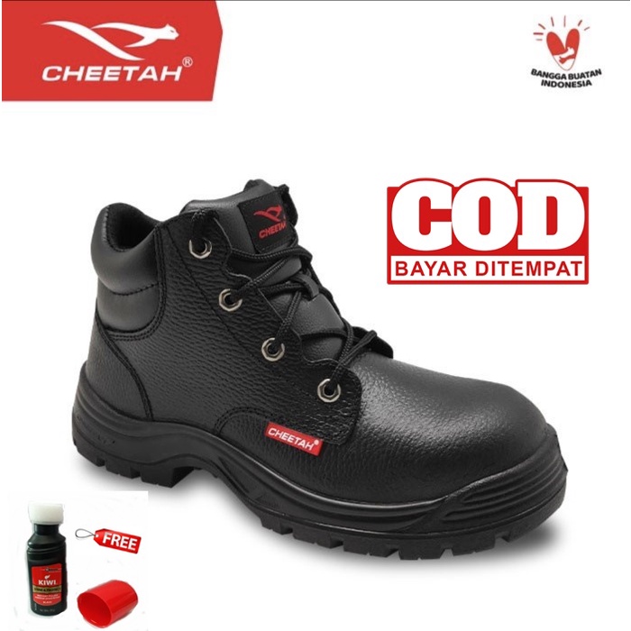 Sepatu Safety Cheetah 3180H FREE Semir Sepatu Kiwi Poles Warna Hitam