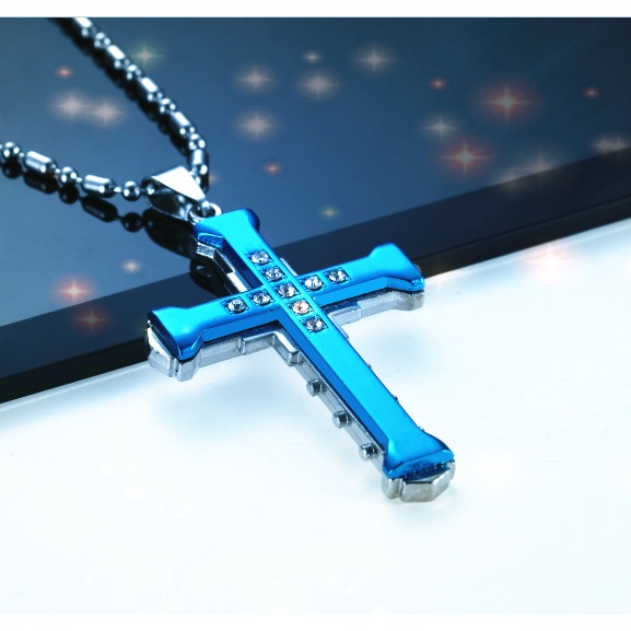 The Dark Knight Same Style Men's Crystal Cross Pendant Silver Gold Black Stainless Steel Cross Pendant Necklace