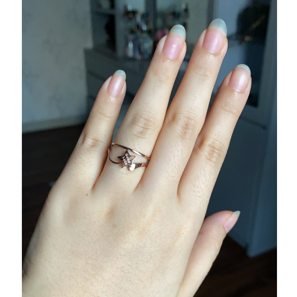 Cincin Titanium Mini Korea Wanita CK135 tulisan good luck motif bintang