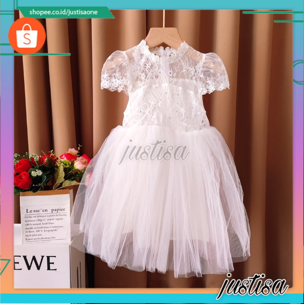 Promo !! Dress anak perempuan import / Dress brokat anak / Dress wedding code flower ukuran 1-3 Tahun