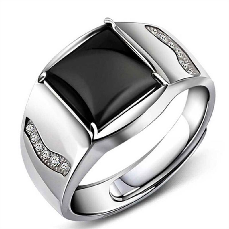 Cincin Pria Perak Black Onix Mewah Elegan Modern Minimalis