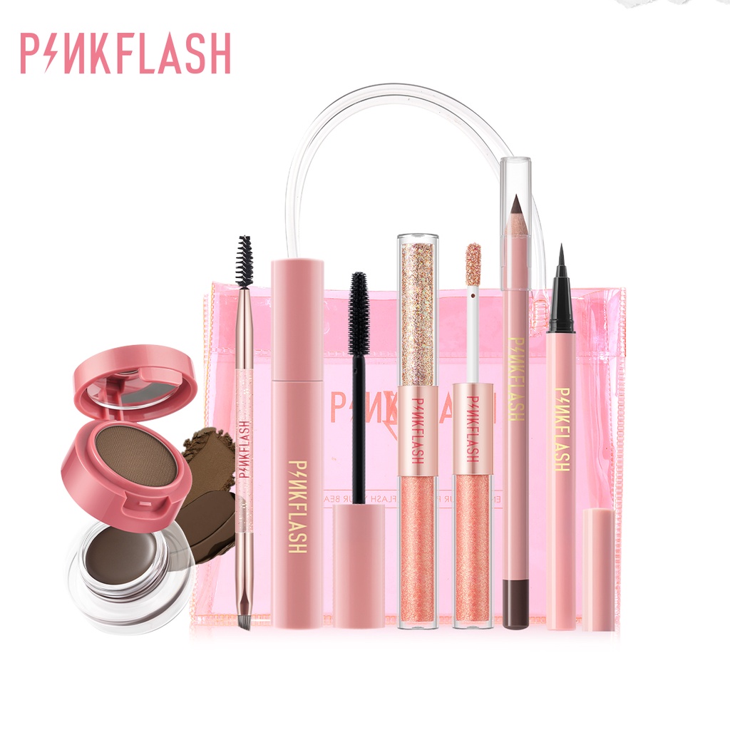 PINKFLASH OhMyLine 7pcs Eyes set Evenly pigmented Eyeshadow Long lasting Waterproof Eyeliner Mascara  Pensil Alis Tahan Air Profesional Eyes set