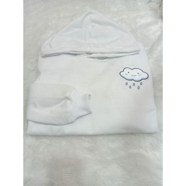 Sweater Hoodie Wanita Kekinian Korea Cloud Rain Sweter bahan fleece tebal-PUTIH