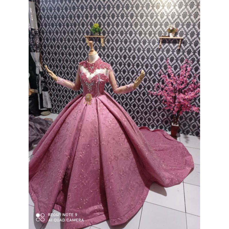 KHUSUS PO GAUN PENGANTIN JUMBO BIG SIZE BARBIE AKAD BALLGOWN MEKAR GAUN PENGANTIN AKAD EKOR PANJANG