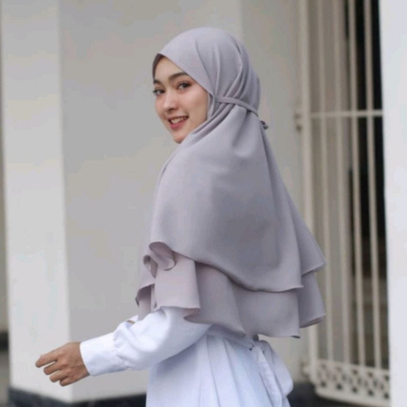 Kerudung Bergo Tali Crepe Premium / Hijab Instant Tali Rempel 2 Layer / Kerudung Geblus Tali Rempel