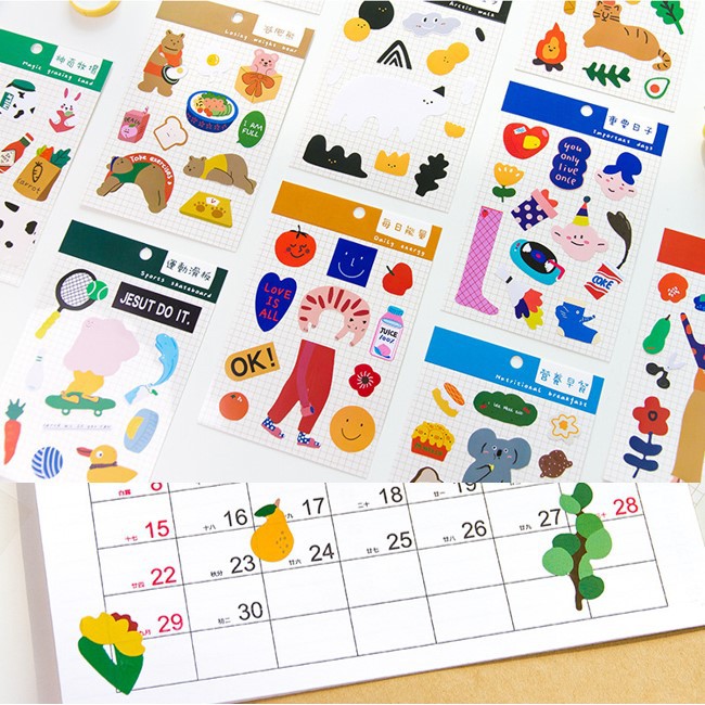 

[LBS] Jiyu Sticker Set Tema Korea Warna Lucu untuk Bullet Journal Scrapbooking Diary