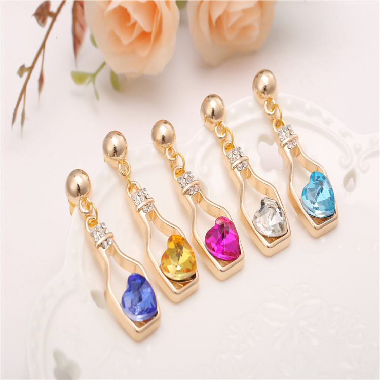 SEUSUK Creative Korean Fashion Popular Wishing Bottle Necklace Flash Diamond Peach Heart Austrian Crystal Pendant Drifting Bottle Strong Chain Female