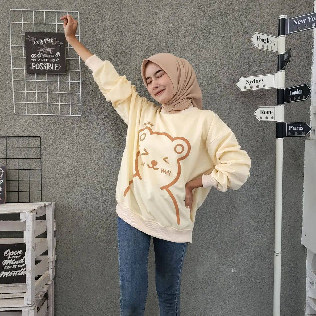 BIG BEAR 2XL Sweater Crewneck Oblong Oversize Pria Wanita Outerwear Motif Cute Korean Style Fashion Terkini