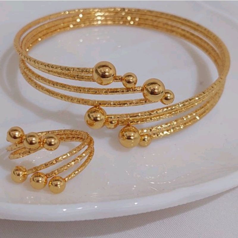 Xuping Set Perhiasan Gelang Dan Cincin Lapis Emas 24k E0927