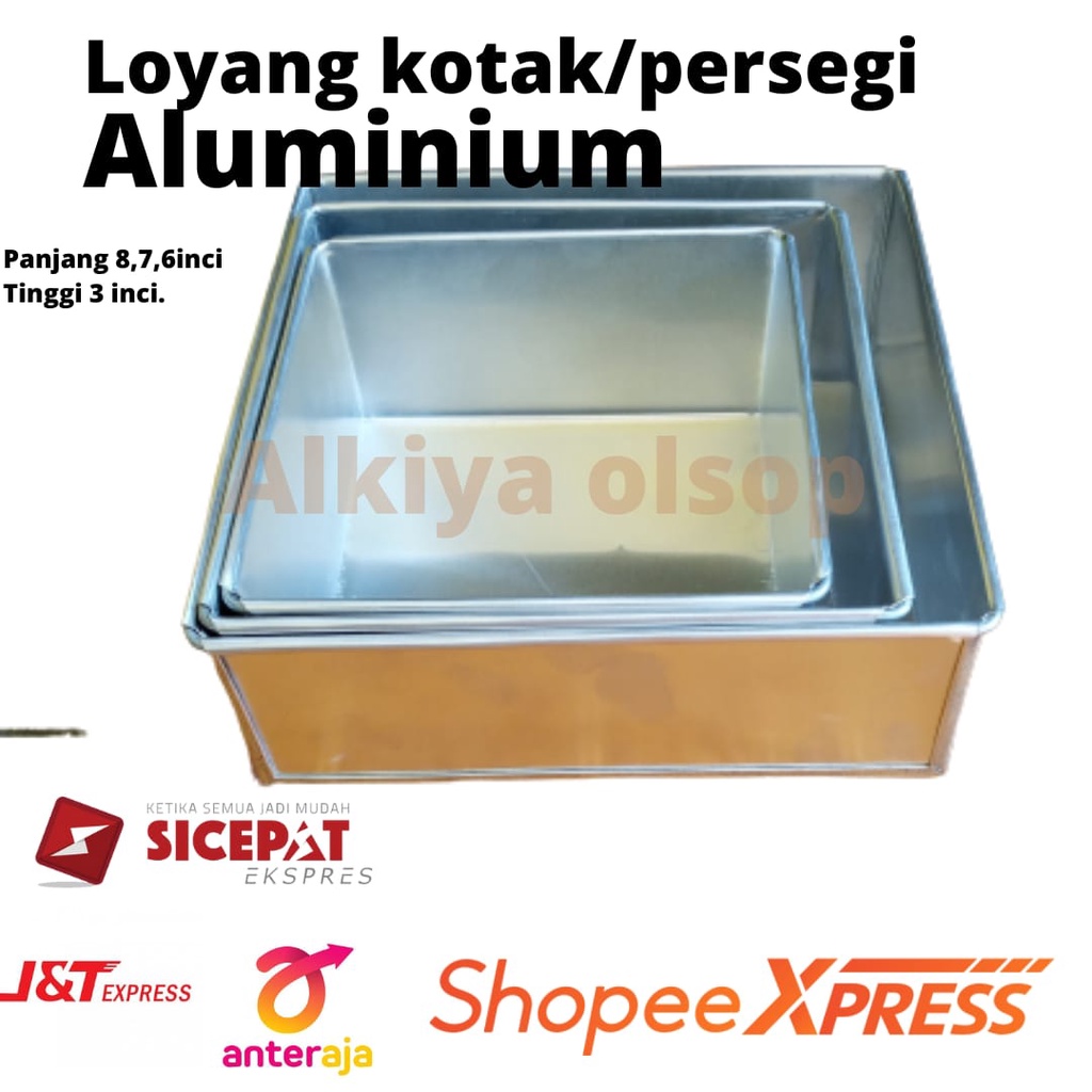 Loyang kotak/Loyang persegi/Loyang lapis/Loyang bolu,Berbahan aluminium ukuran inci