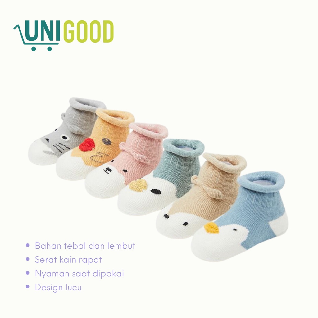 UNIGOOD - Kaos Kaki Bayi Premium Anti Slip Motif Hewan Cotton Kids Socks Animal Bahan Tebal