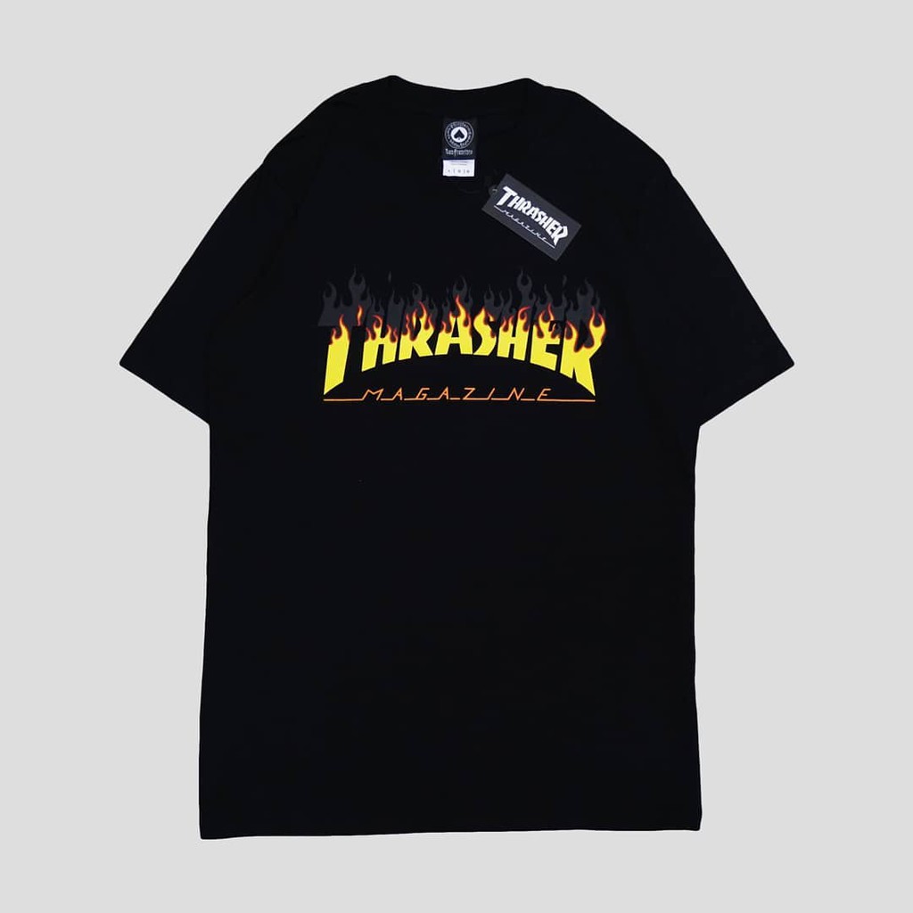 Kaos Distro Thrasher Flame Premium - GRAPHIC BBQ MAN BLACK YELLOW