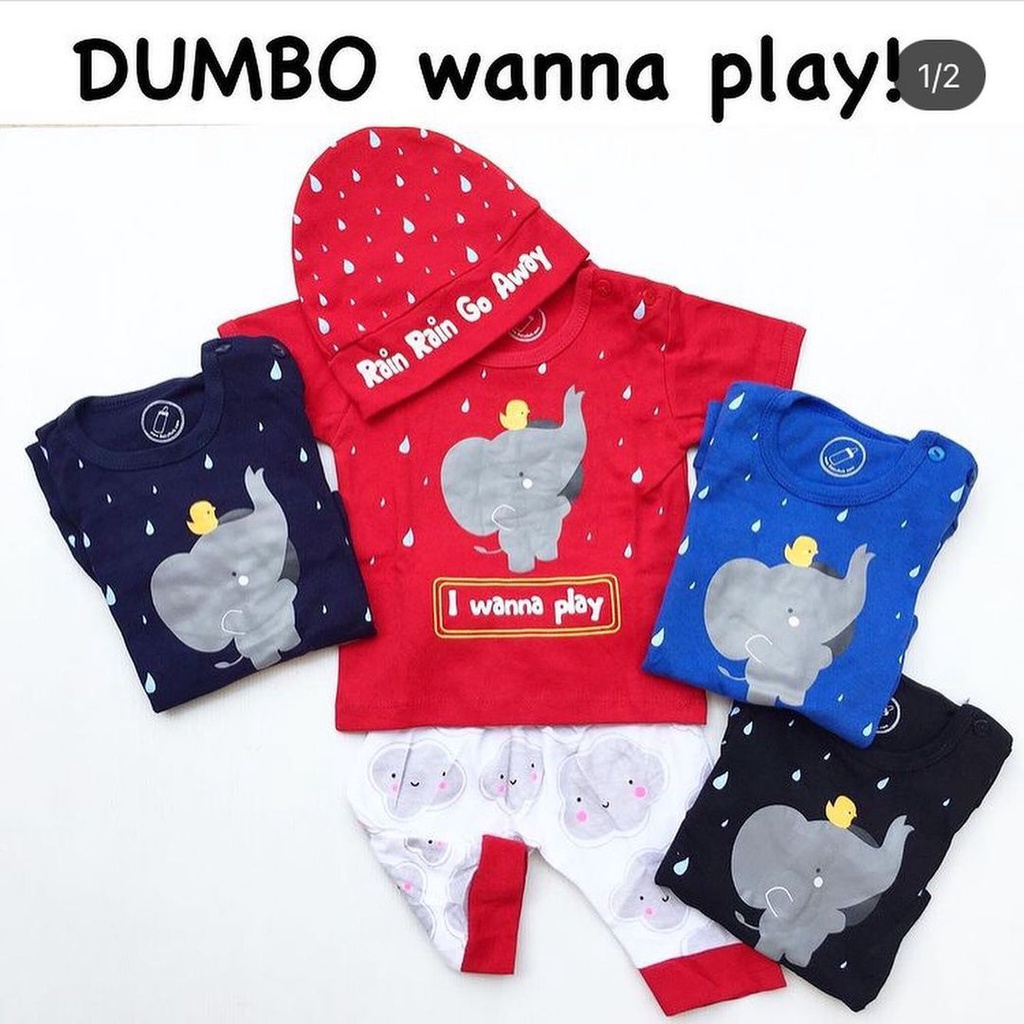 BERSERTIFIKASI SNI DINO WORLD / DUMBO Babybeb Baju Setelan Kemeja Celana Topi Pergi Jalan Fashion Anak Bayi Cowok Laki Terlaris Murah