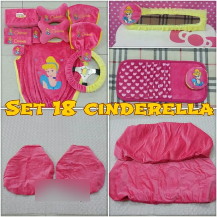 Set SARUNG bantal headrest sandaran kepala jok leher kursi mobil CinDereLLa pink fanta 18 G