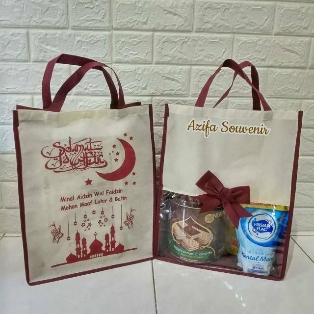 

Tas Parcel / Souvenir Bingkisan Lebaran Idul Fitri Mika pake Pita model POTRAIT