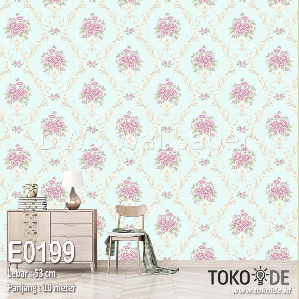 E0199 RONA Wallpaper Batik Wallpaper dinding motif batik Biru Wallpaper Premium (BUKAN STICKER)