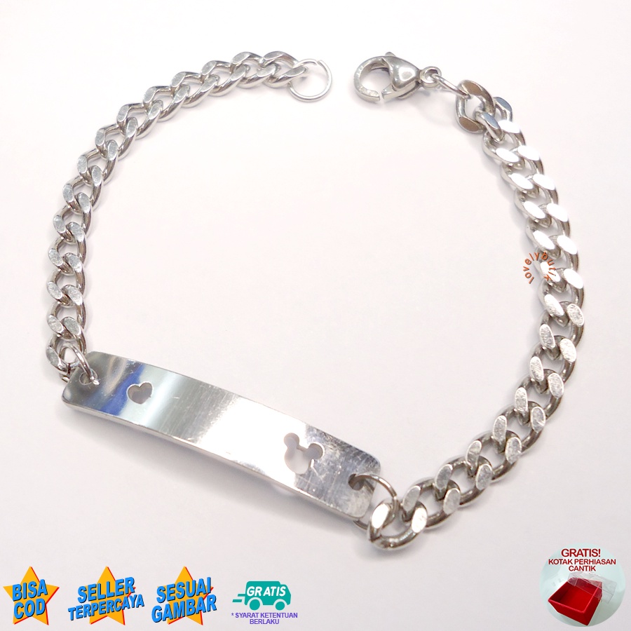 Lovelybutik Gelang Anak Titanium 3lsa Gelang Tangan Rantai Anak Titanium Ukuran 15 Cm Bonus Kotak Perhiasan