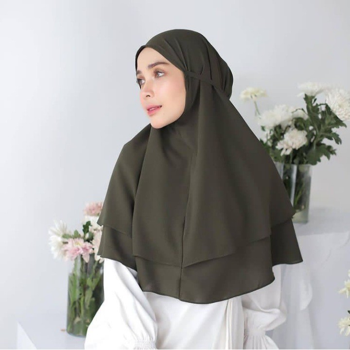 Hijab Bergo 2 Layer Jilbab instan Tali Diamon