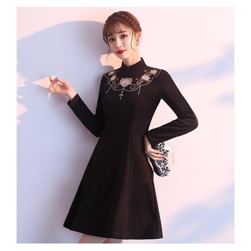 Dress korea cotton import elegant hitam