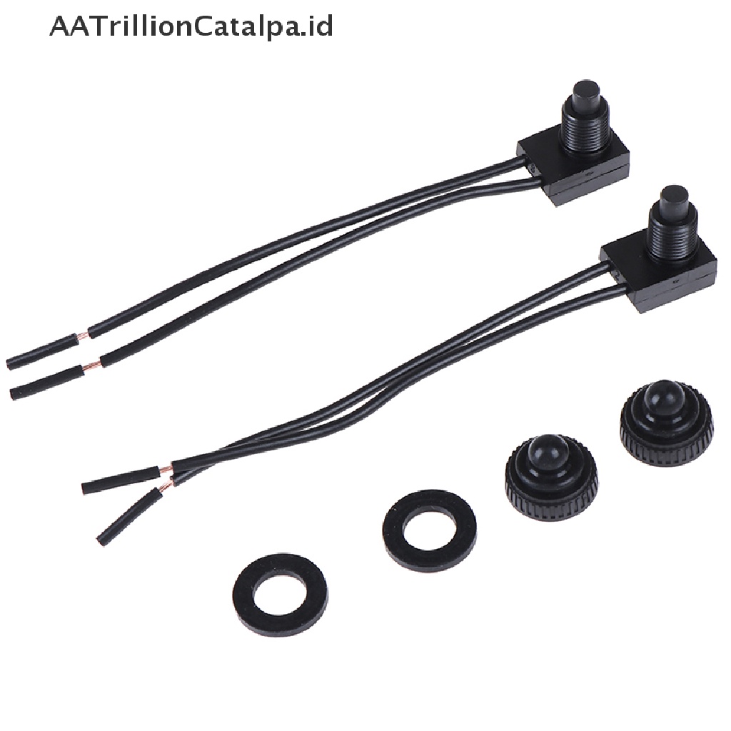 2pcs Saklar Tombol Tekan On-Off 12V Tahan Air Dengan Kabel Lead 4 &quot;Warna Hitam