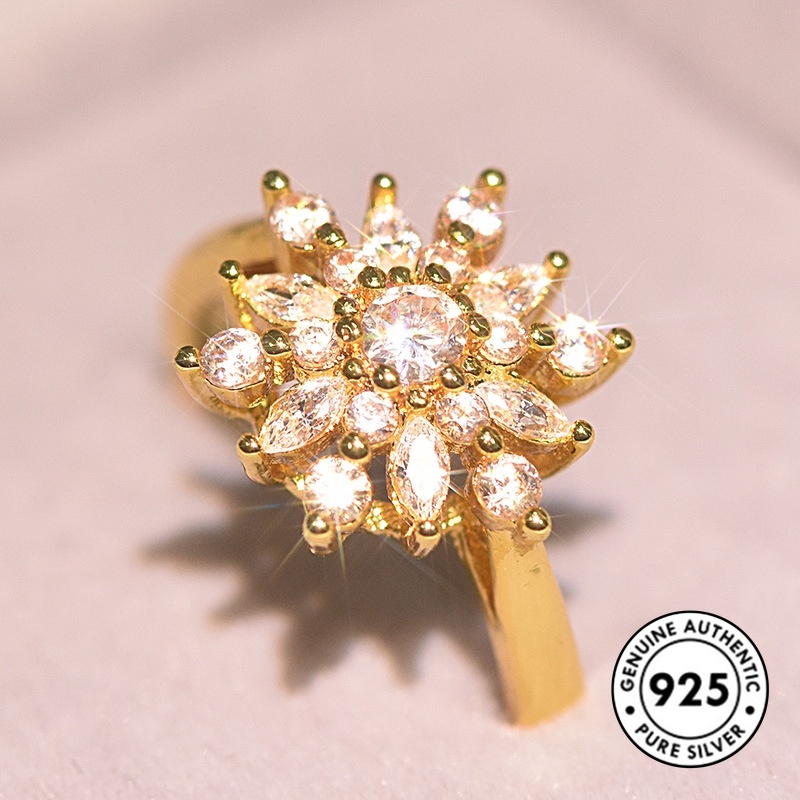 Cincin Desain Snowflake Aksen Berlian Bahan S925 Silver Warna Rose Gold