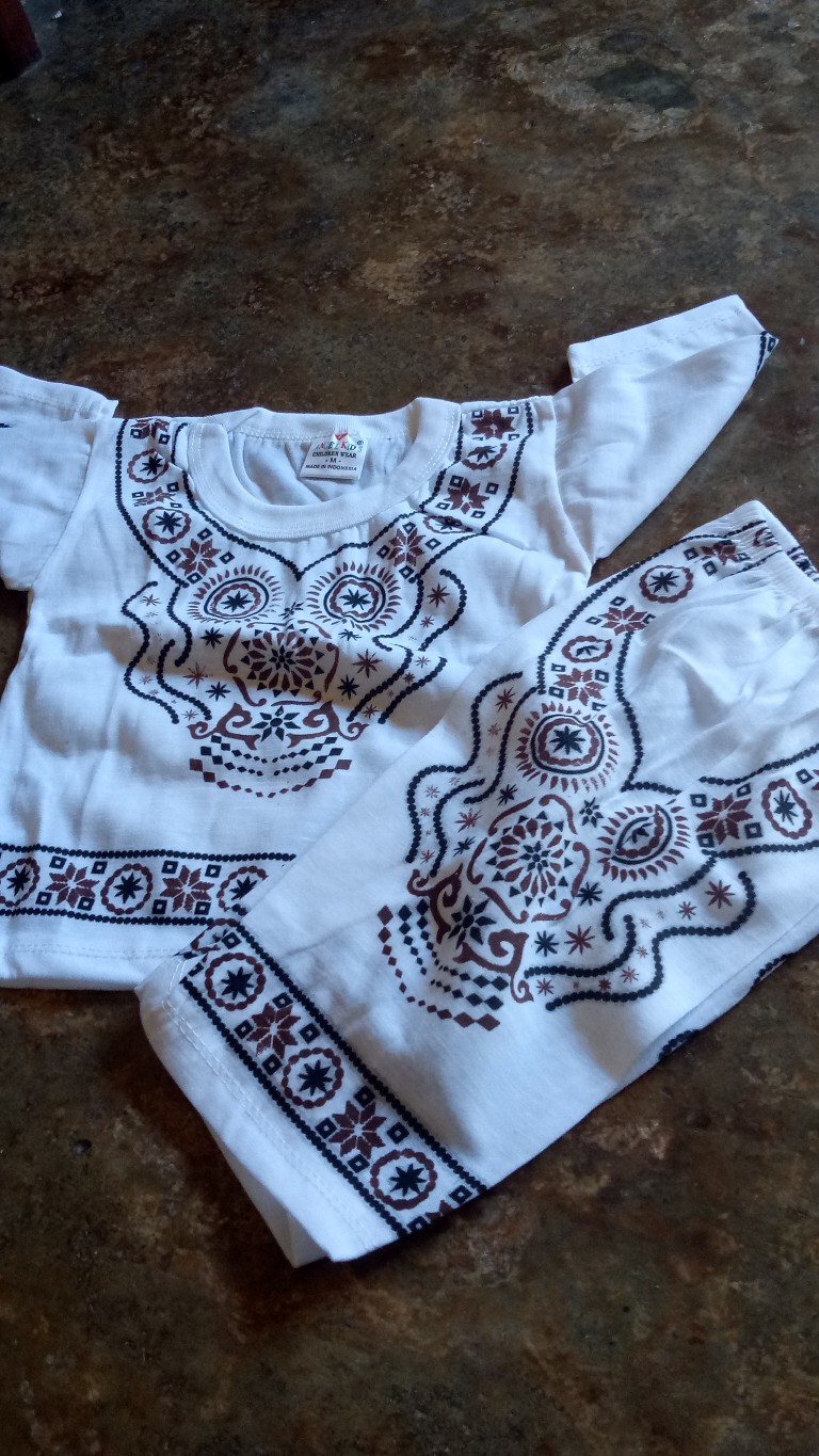 Baju Koko Anak - Setelan Baju Muslim Anak Warna Putih Motif Batik - Baju Muslim Anak Laki-laki Lucu