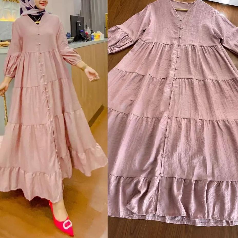 ㊖ Gamis Midi Dress Premium Baju Dress Wanita Muslim Long Dress Jumbo XL, XXL, XXXL Dress Putih Mini 