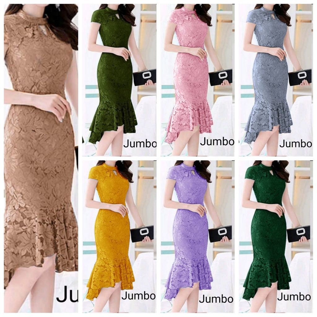 Dress Wanita Korea L XL XXL Party Dress Brukat Jumbo Gaun cewek Remaja - Dress Natal Terbaru Kekinia