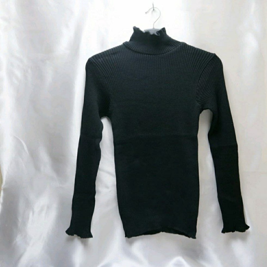 DAISY CURLY SWEATER | TURTLENECK KRIWIL LENGAN PANJANG | SWEATER KRIWIL-Hitam