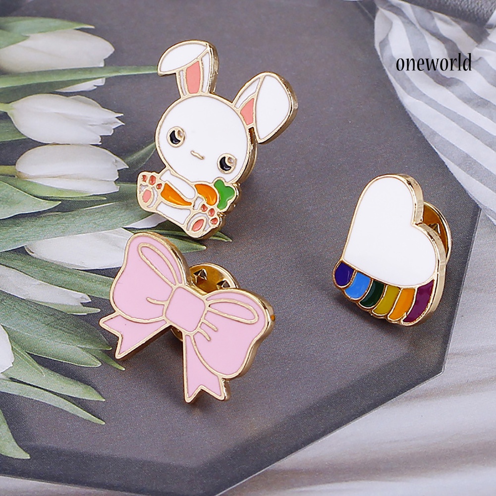 OW@ Cute Cartoon Enamel Brooch Pin Animal Rabbit Pattern Clothes Badge Jewelry Decor