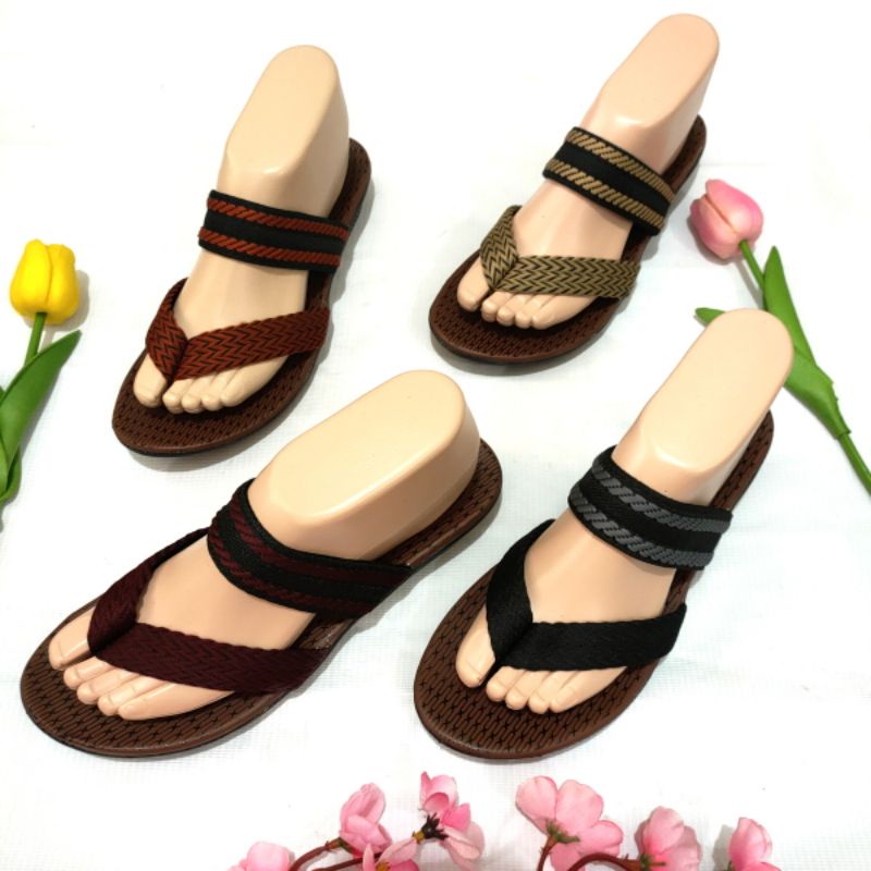 Sandal wanita ban 1 japit garis Felonie SE 01 Turki rajut terbaru murah