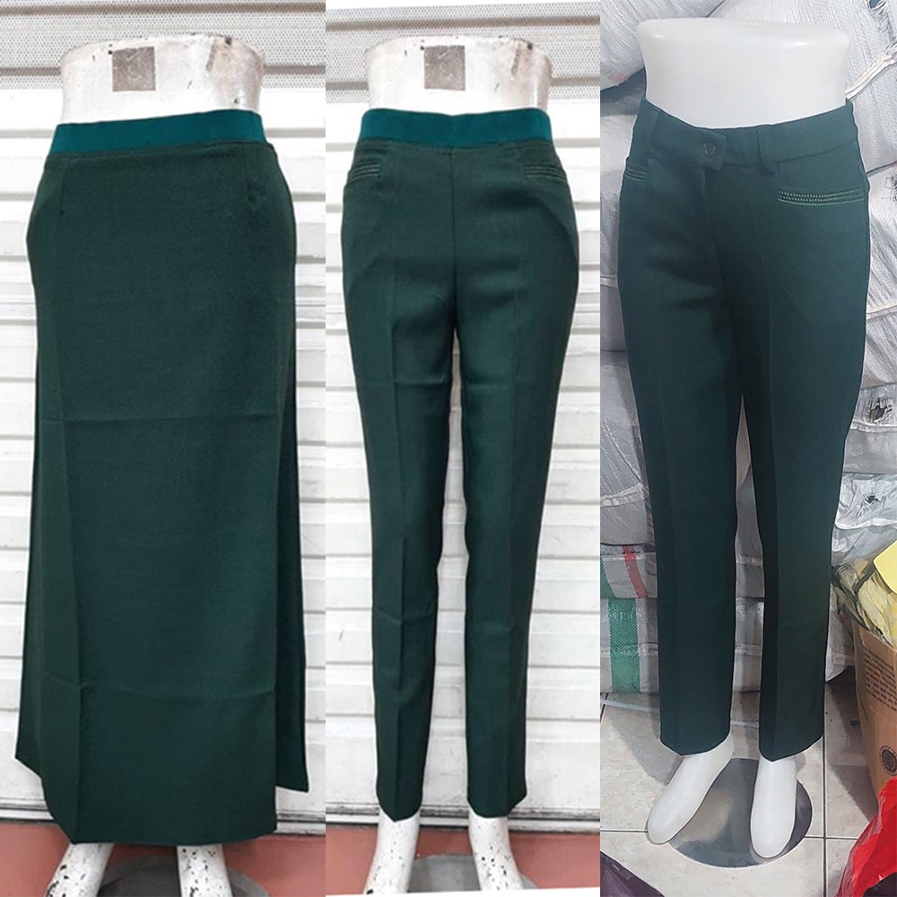 celana karet-Celana kancing dan rok A karet warna hijau botol brand syakira by azkia collection