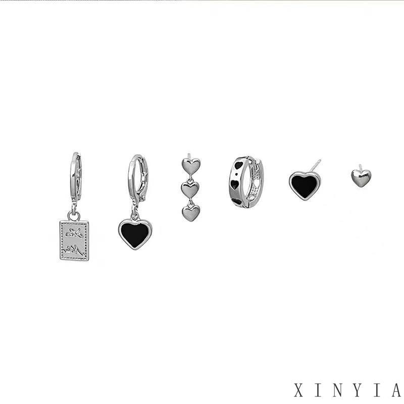 Xia.id 6PCS Anting Tusuk Silver Desain Hati Untuk Wanita