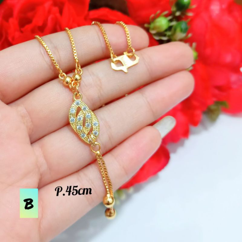 Kalung koye Jurai permata motif logam emas Korea tidak karat