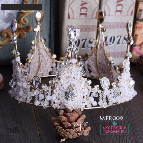 [BISA COD] CROWN WEDDING MAHKOTA PESTA PENGANTIN FULL ROUND TIARA PREMIUM MFR009