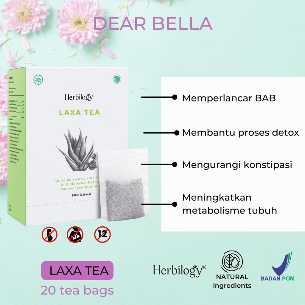 HERBILOGY Laxa Tea Herbal 100% Natural (Detox &amp; Lancar BAB) 20 kantung teh