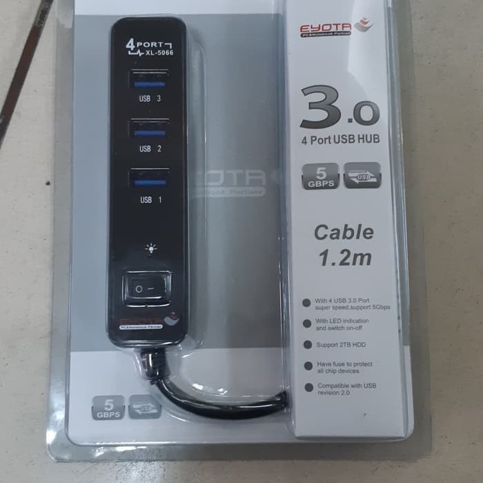 Usb 3.0 Hub 4 Port On-Of Saklar 1.2M kabel High Speed Eyota Original