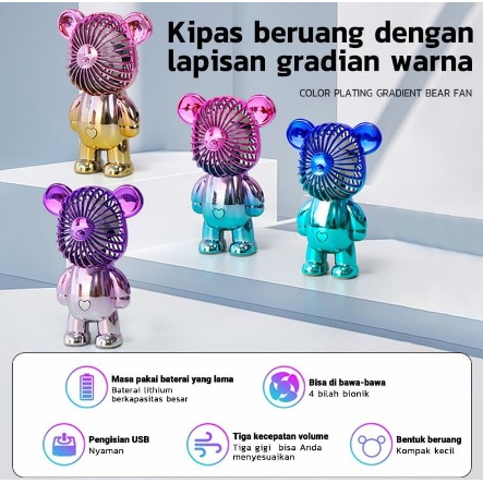 Kipas Angin BEAR Mini Portable Beruang GRADASI Lucu USB Charge Fan 3