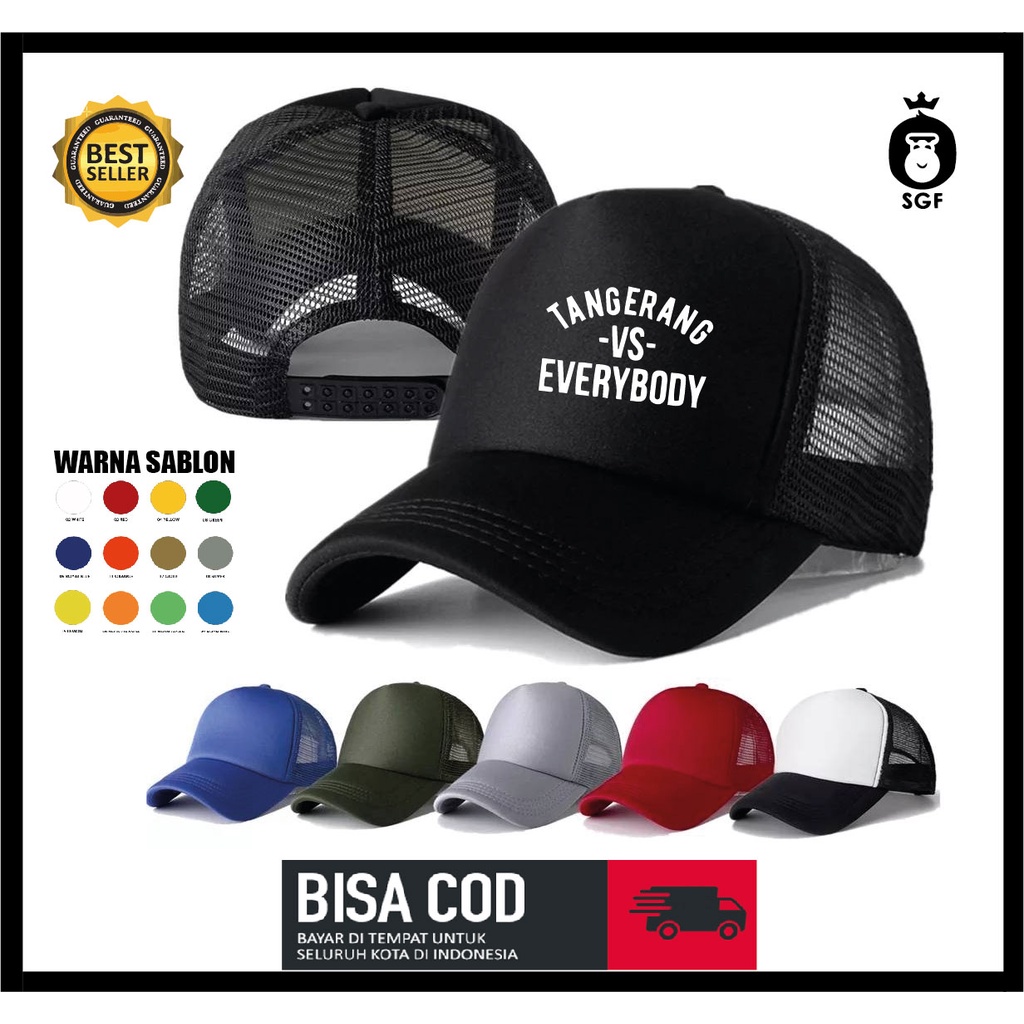 TOPI JARING TRUCKER / TOPI TANGERANG VS EVERYBODY /CUSTOM Distro Keren Murah / TOPI JARING HITAM / T