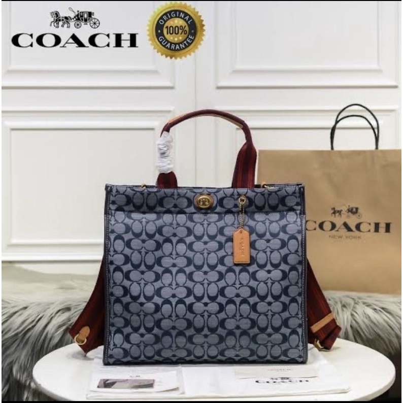 Coach Tote 34 In Signature Chambray F3664 Midnight Navy