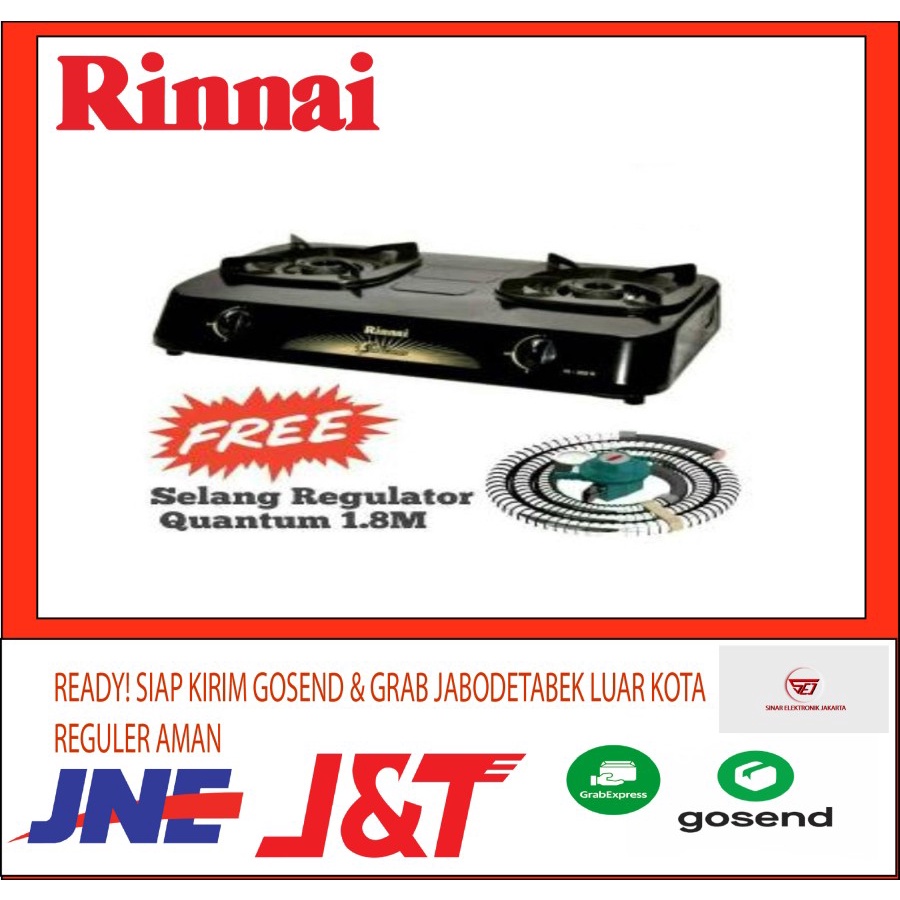 PROMO Kompor Gas Rinnai RI302S 2 TUNGKU + Selang Gas + Regulator Merk QUANTUM 1.8 Meter