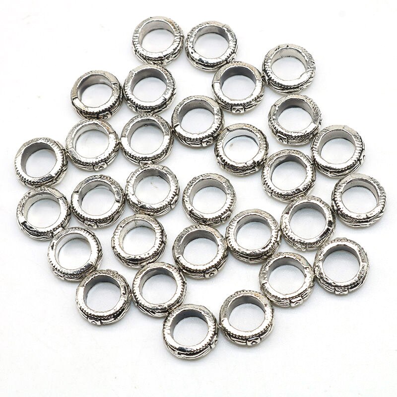 50pcs / lot Manik-Manik Roda Spacer Lubang Besar 9mm Warna Silver Gaya Vintage Untuk Membuat Perhiasan Gelang