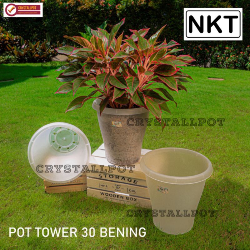 pot bunga tanaman tinggi tower 30cm - NKT TOWER 30 BENING TRANSPARAN